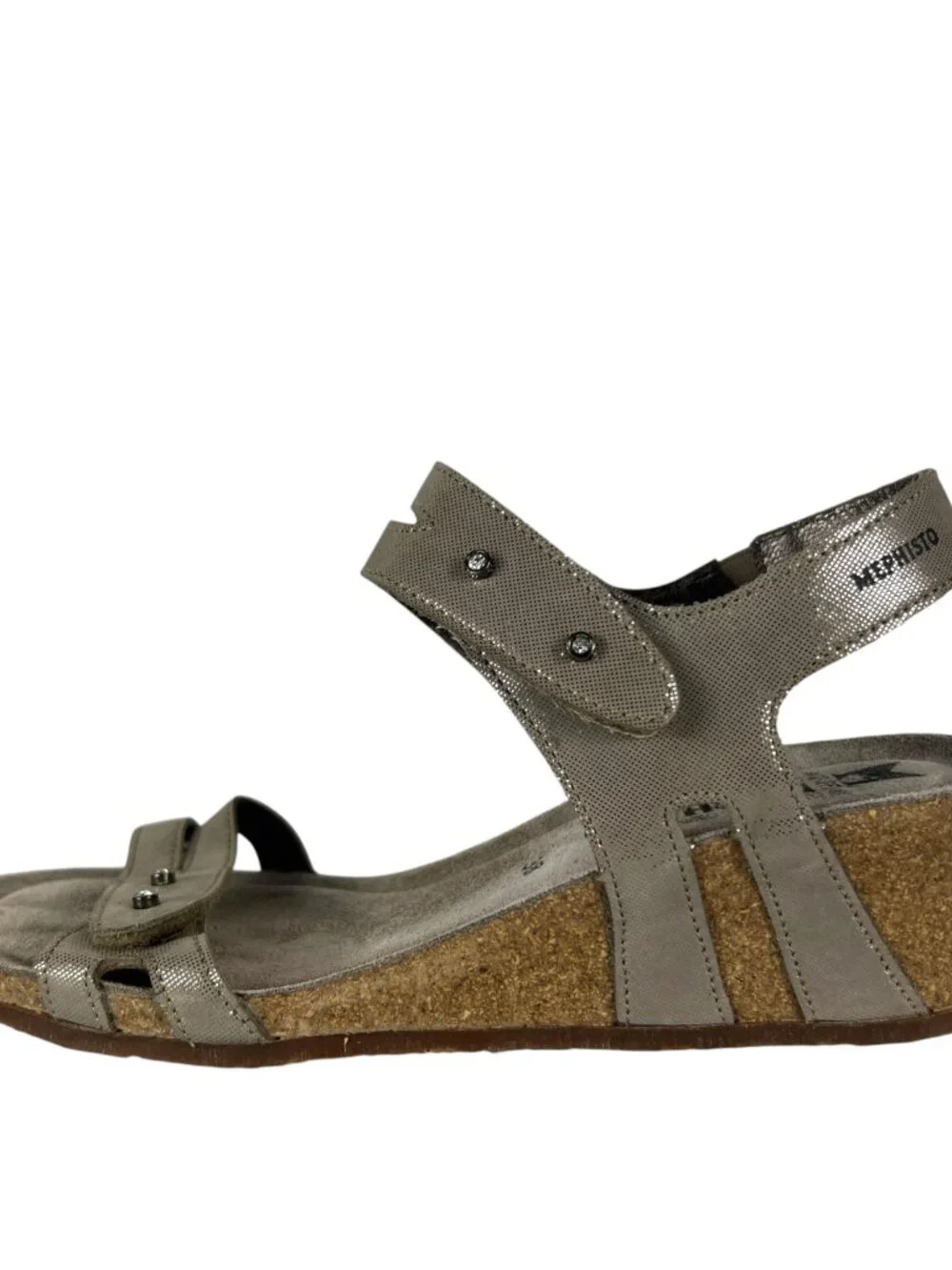 Mephisto Minoa Leather Wedge Cork Heel Sandal in Camel Taupe Size EU 38 US 8